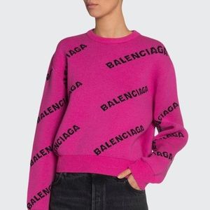 Balenciaga NEW Logo Intarsia Pink Sweater XS